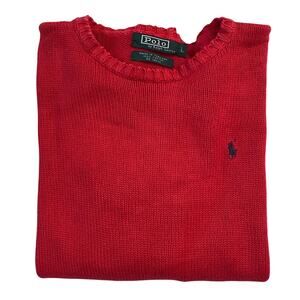 Polo Ralph Lauren Vintage Red Knit Crew Neck Cotton Sweater Unisex Size Large